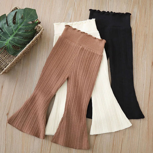 New Autumn Kids Knitted Wide Leg Pants 2-6T Cute Casual Weave Trousers for Girls