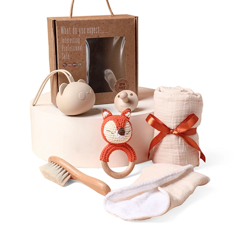 Coffret cadeau bébé 7 pièces : jouets de bain, serviette, couverture, hochet et accessoires pour les étapes importantes