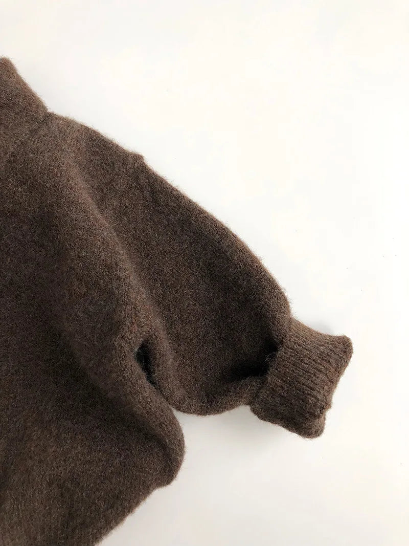 Pull d'automne en tricot pour garçon de 1 à 6 ans – Pull à col rabattu de couleur unie et vêtements d'extérieur pour fille