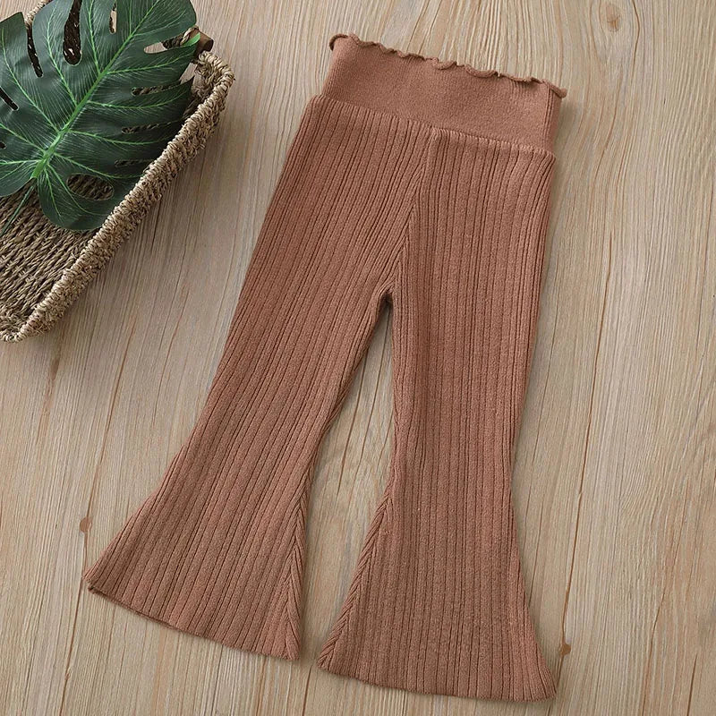 New Autumn Kids Knitted Wide Leg Pants 2-6T Cute Casual Weave Trousers for Girls