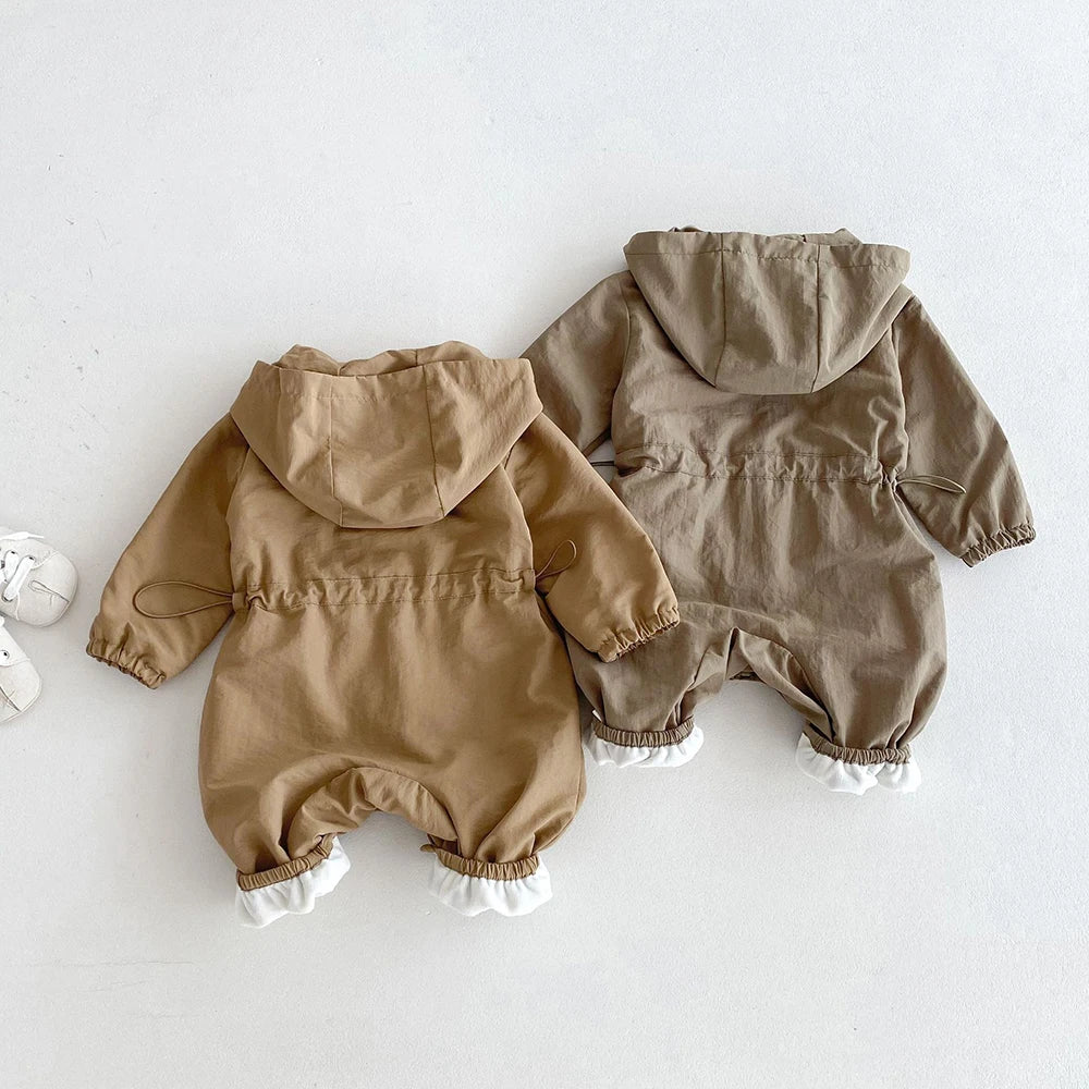 Barboteuse d'automne pour bébé de 0 à 2 ans, combinaison unisexe à capuche double couche, vêtements chauds pour tout-petits