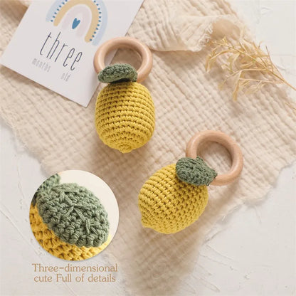 Hochet et anneau de dentition au citron - Cadeau réconfortant et nouveau-né en forme de fruit au crochet