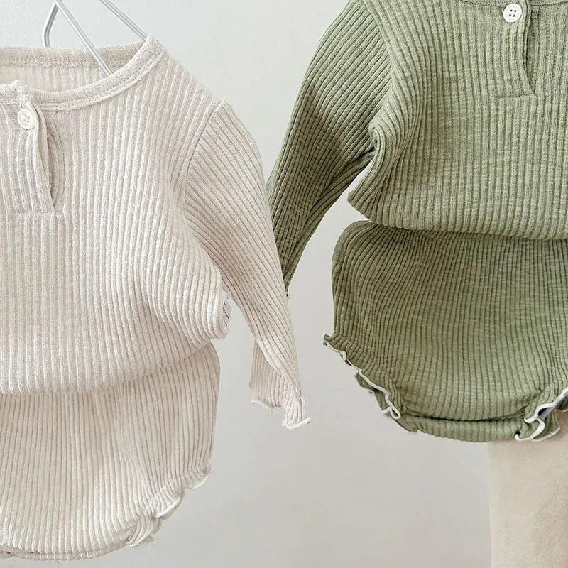 Ensemble manteau unisexe pour bébé automne – Pull en coton peigné à col rond (0-2 ans)