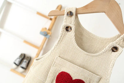 1-4Y Spring Kids Baby Clothes Heart Embroidery Baby Boys Girls Bib Pants Solid Overalls Corduroy Casual Suspender Outwear