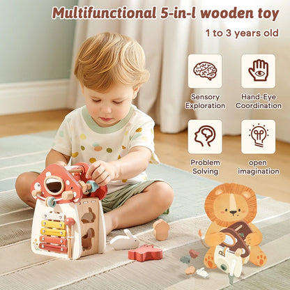 Baby Wooden Montessori Musical Toy – Mushroom Building Blocks Puzzle for Early Learning