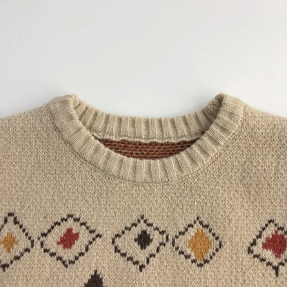 Pull enfant à carreaux colorés automne-hiver – Pull rétro pour garçon et manteau épais en tricot pour fille