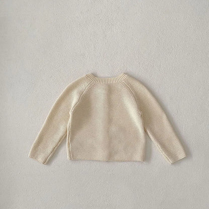 Pull d'automne brodé d'animaux pour bébé fille – Cardigan beige en tricot à col rond (0-3 ans)