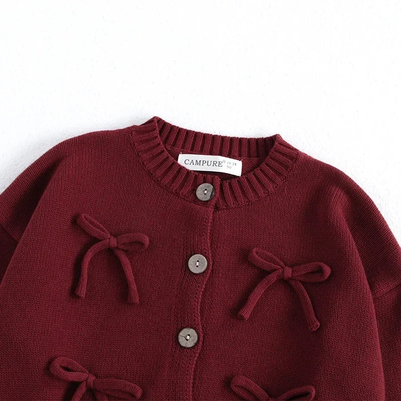 Autumn Children's Sweater 2-7Y Long Sleeve Red Sweater Jacket for Girls Korean Style Kid's Knitted Cardigan Top