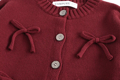 Autumn Children's Sweater 2-7Y Long Sleeve Red Sweater Jacket for Girls Korean Style Kid's Knitted Cardigan Top