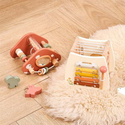 Jouet musical Montessori en bois pour bébé – Puzzle de blocs de construction en forme de champignon pour l'apprentissage précoce