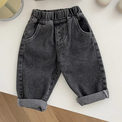 Jeans d'automne pour enfants de 1 à 5 ans – Pantalons en denim décontractés et solides pour bébés garçons et pantalons souples tendance pour filles