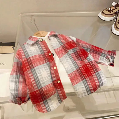 Chemise à carreaux d'automne pour enfants de 2 à 7 ans, style vintage, col rabattu, haut décontracté pour garçons et filles