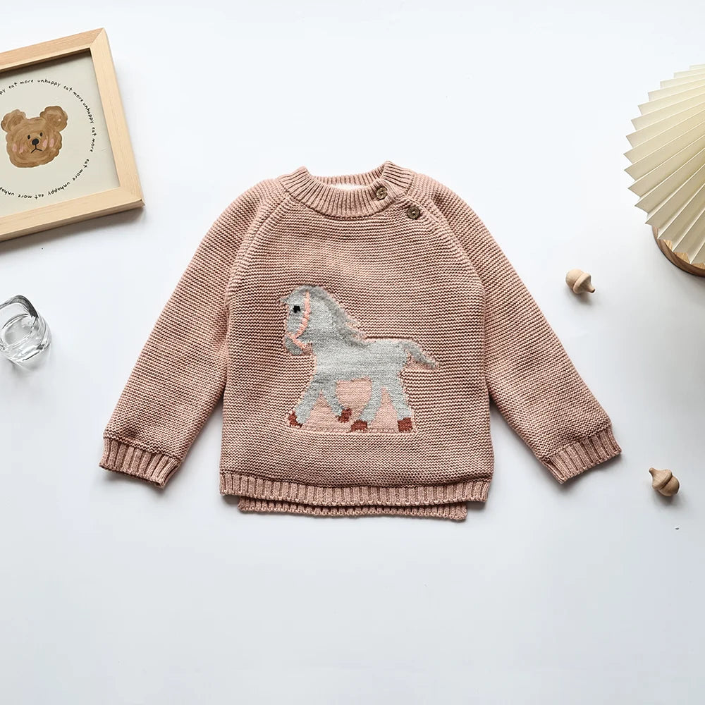 Winter New Cartoon Kids Sweater Fur-Lined Fleece Knitwear Pullover Coat