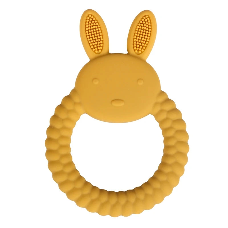 Anneau de dentition en silicone pour bébé en forme de lapin – Jouet de dentition sûr et apaisant