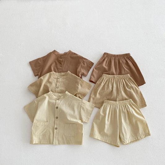 Ensemble de vêtements décontractés pour enfants : chemise à manches courtes et pantalon, ensemble 2 pièces pour garçons