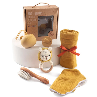 Coffret cadeau bébé 7 pièces : jouets de bain, serviette, couverture, hochet et accessoires pour les étapes importantes