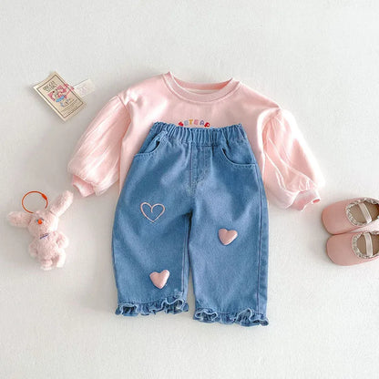 New Spring Girls Jeans – Cute Three-Dimensional Love Trousers for (0-5T)