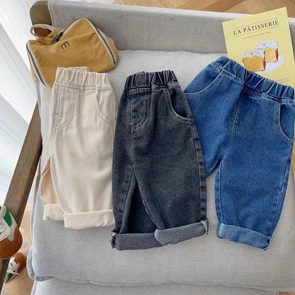 Jeans d'automne pour enfants de 1 à 5 ans – Pantalons en denim décontractés et solides pour bébés garçons et pantalons souples tendance pour filles