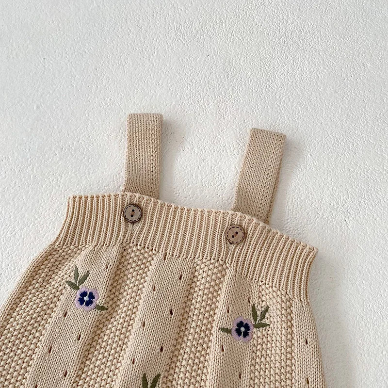 Ensemble de vêtements pour bébé fille avec broderie florale, pull en tricot beige et body