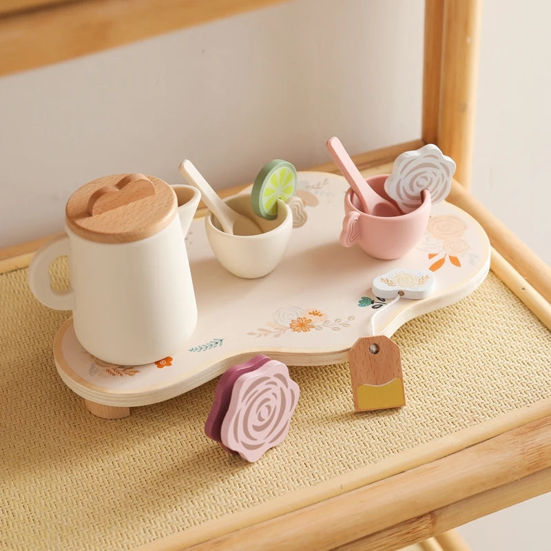 Baby Wooden Tea Party Set – Pretend Play Tableware & Kitchen Toy for Toddlers