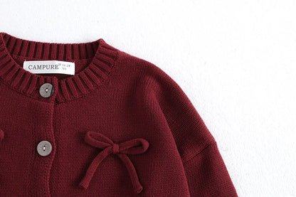 Autumn Children's Sweater 2-7Y Long Sleeve Red Sweater Jacket for Girls Korean Style Kid's Knitted Cardigan Top