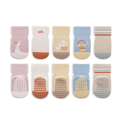 Lot de 5 paires de chaussettes antidérapantes pour bébé, motif dessin animé, pour l'intérieur et l'extérieur (0-5 ans)