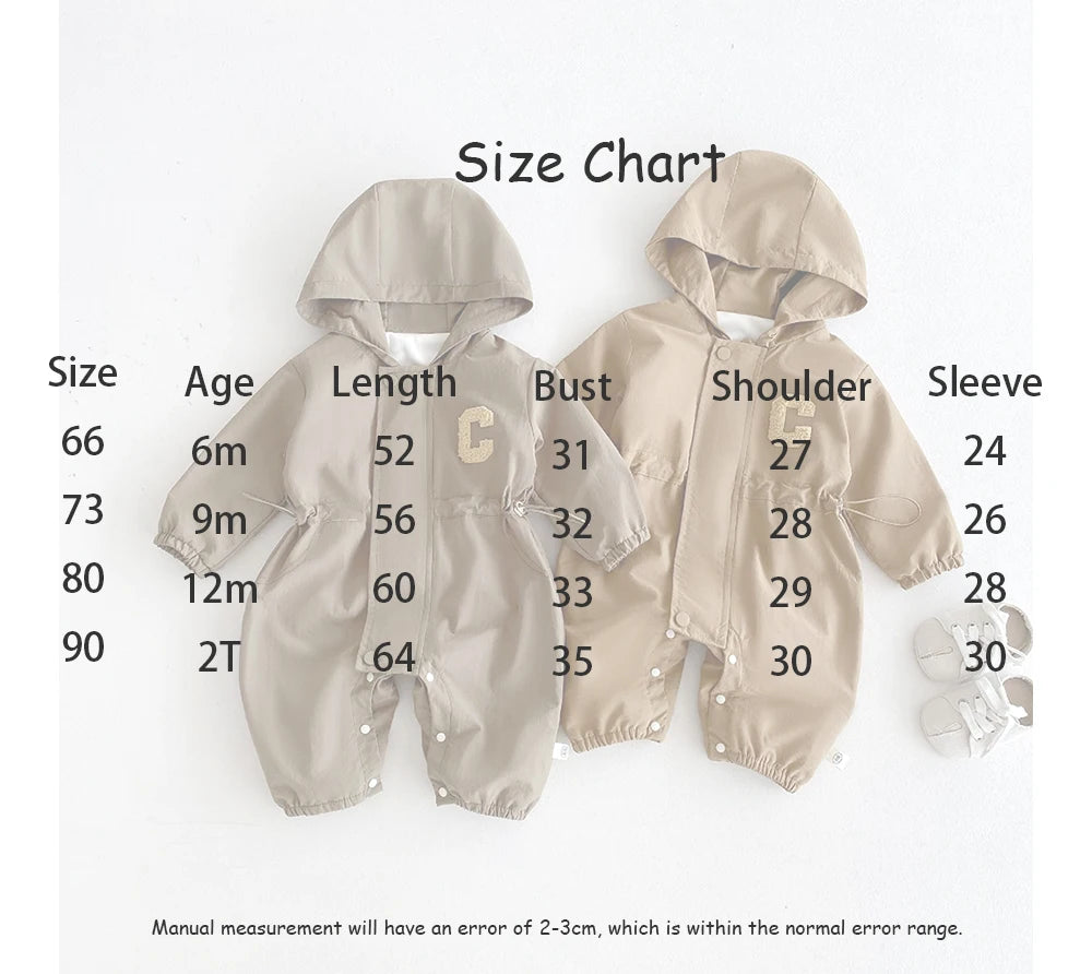 Autumn Baby Romper Outdoor Jacket 0-2Y Unisex Hooded Double-Layer Jumpsuit Toddler Warm Outwear