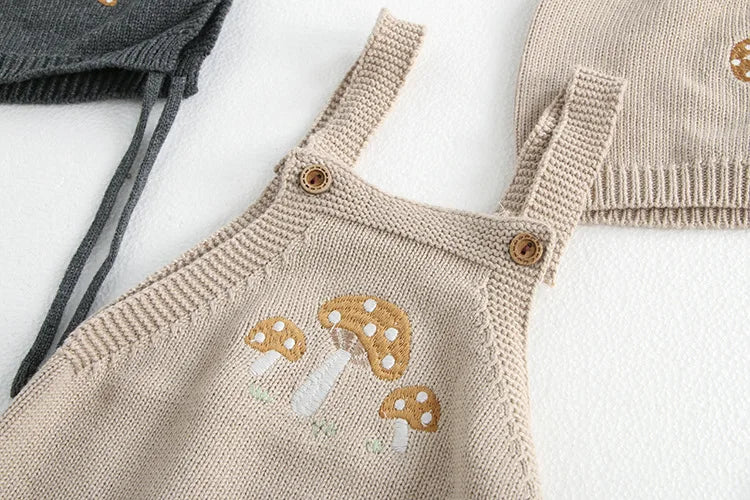 Pull d'automne pour bébé de 0 à 3 ans, cardigan brodé de champignons, manteau tricoté pour garçon avec body en option