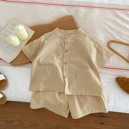 Ensemble de vêtements décontractés pour enfants : chemise à manches courtes et pantalon, ensemble 2 pièces pour garçons