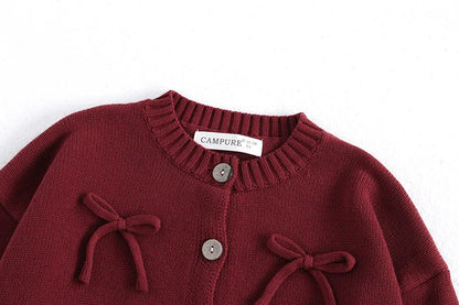 Autumn Children's Sweater 2-7Y Long Sleeve Red Sweater Jacket for Girls Korean Style Kid's Knitted Cardigan Top