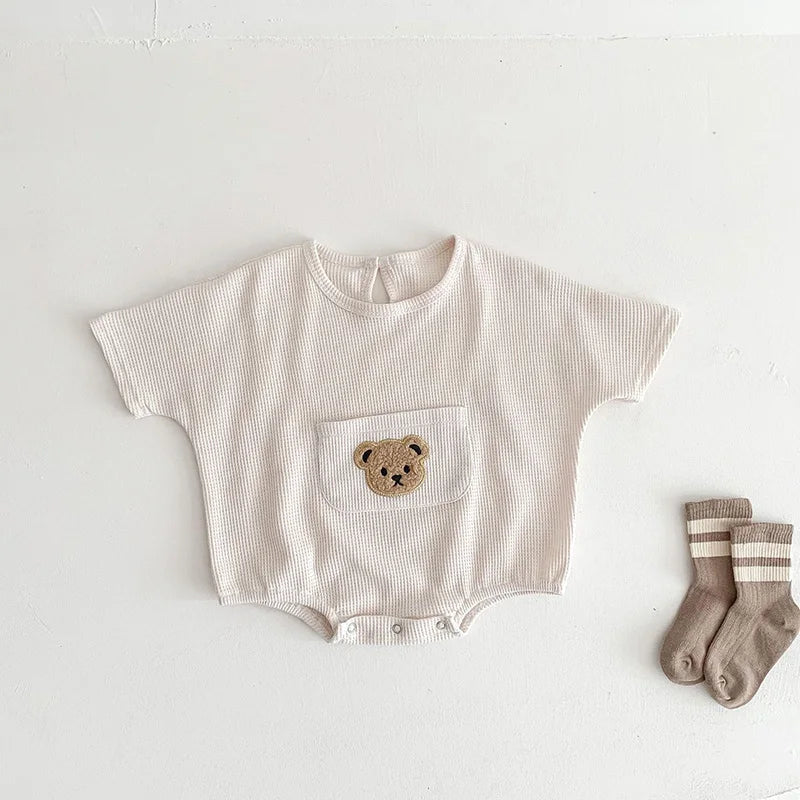 Babykleidung Waffelmuster – Einteiliger Bären-Bodysuit für Jungen (0–3 Jahre)