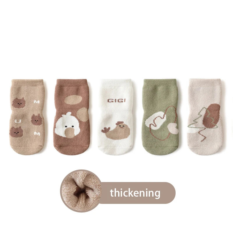 5 Paar/Packung Anti-Rutsch-Socken für Babys im Herbst – Cartoon-Socken für den Innenbereich und im Boden für Kleinkinder (0–5 Jahre)