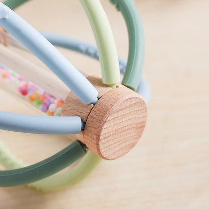 Hochet et tambour de pluie pour bébé - Jouet de dentition sensoriel en bois et silicone