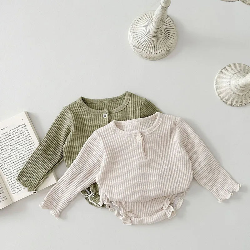 Ensemble manteau unisexe pour bébé automne – Pull en coton peigné à col rond (0-2 ans)