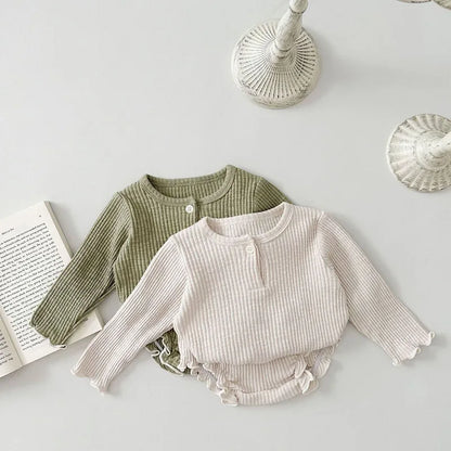 Ensemble manteau unisexe pour bébé automne – Pull en coton peigné à col rond (0-2 ans)