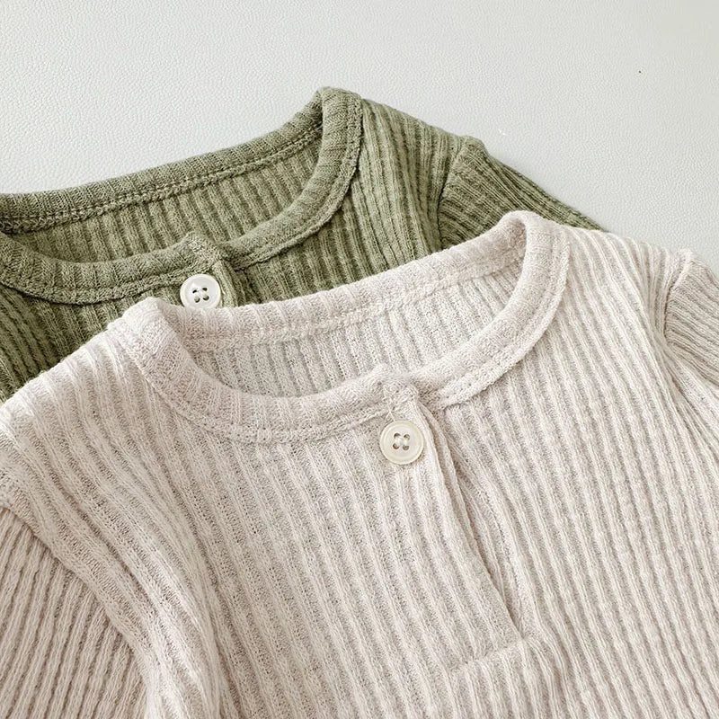 Ensemble manteau unisexe pour bébé automne – Pull en coton peigné à col rond (0-2 ans)