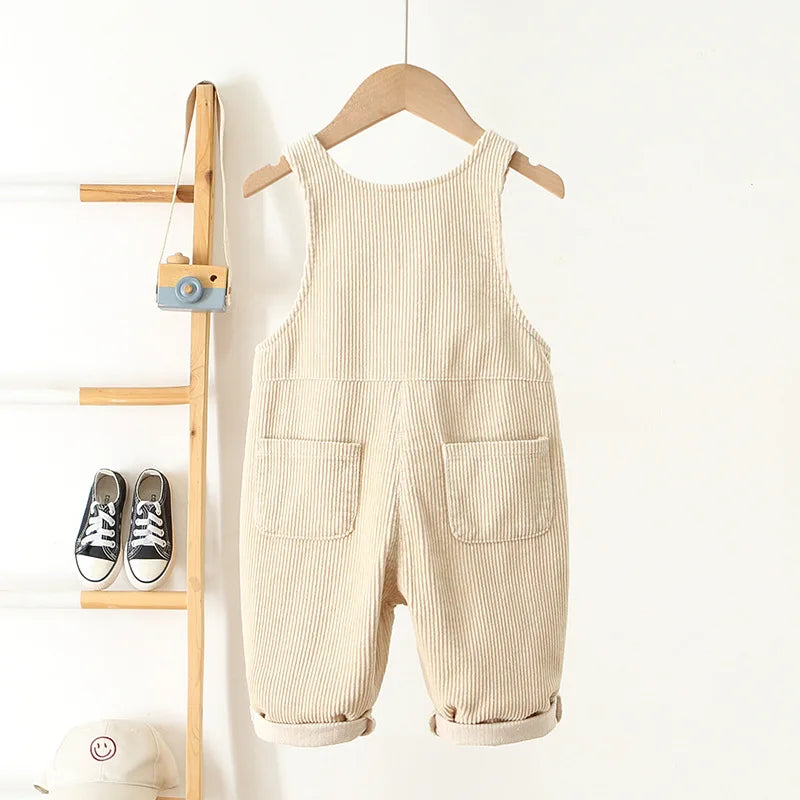 1-4Y Spring Kids Baby Clothes Heart Embroidery Baby Boys Girls Bib Pants Solid Overalls Corduroy Casual Suspender Outwear