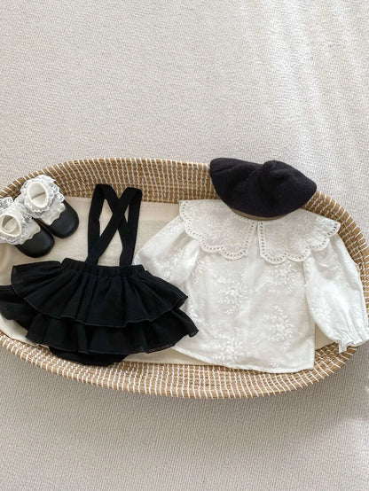 Kleidungsset für Kinder und Baby-Mädchen – Prinzessinnenbluse mit großem Kragen und Spitzen-Body, 2-teiliges Outfit