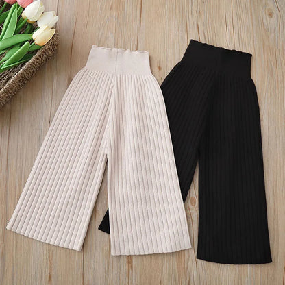 New Autumn Kids Knitted Wide Leg Pants 2-6T Cute Casual Weave Trousers for Girls