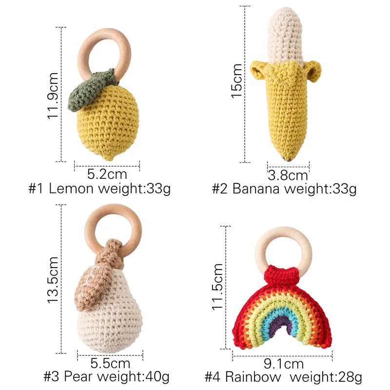 Hochet et anneau de dentition au citron - Cadeau réconfortant et nouveau-né en forme de fruit au crochet