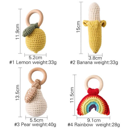 Hochet et anneau de dentition au citron - Cadeau réconfortant et nouveau-né en forme de fruit au crochet