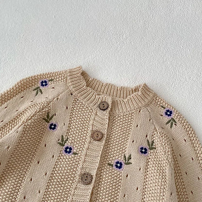 Ensemble de vêtements pour bébé fille avec broderie florale, pull en tricot beige et body