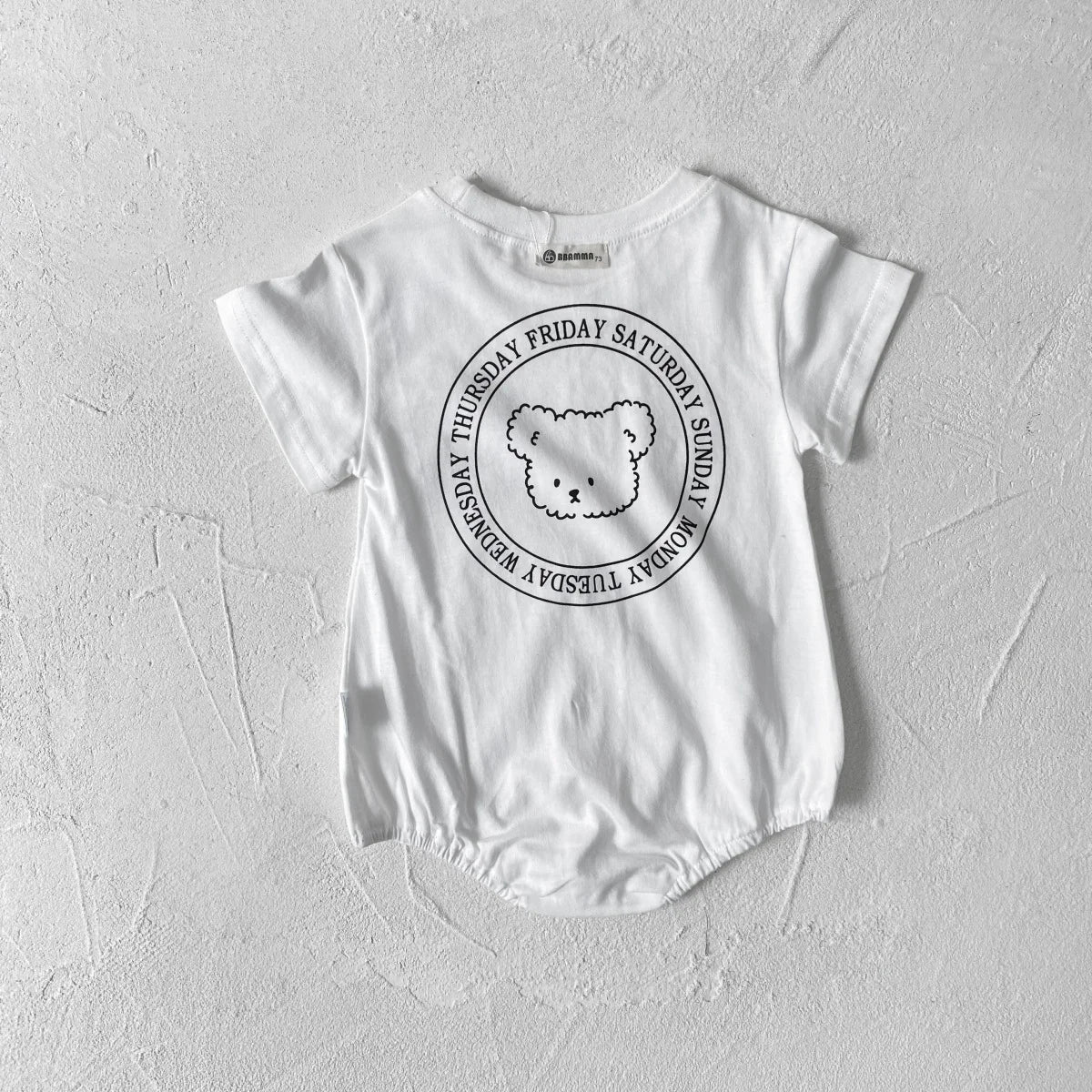 Newborn Baby Summer Romper – Line Drawing Bear & Letter Print Bodysuit (0-2 Years)