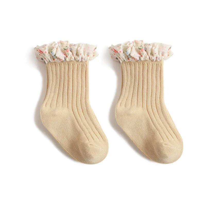 3er-Pack New Flare Babysocken für Mädchen – Chiffon-Socken mit Blumenmuster und Prinzessinnenspitze (0–5 Jahre)