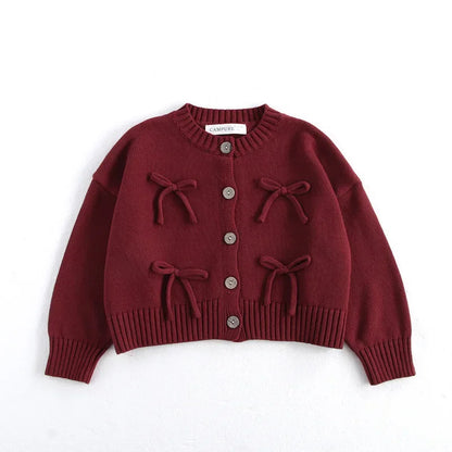 Autumn Children's Sweater 2-7Y Long Sleeve Red Sweater Jacket for Girls Korean Style Kid's Knitted Cardigan Top