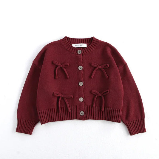 Pull d'automne pour enfants de 2 à 7 ans, veste pull rouge à manches longues pour filles, haut cardigan tricoté de style coréen pour enfants