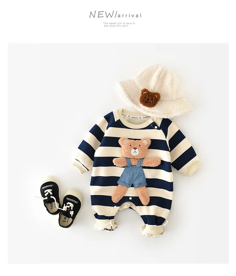 Autumn Baby Romper – Cute Striped O-Neck Bodysuit( 0-2Y)