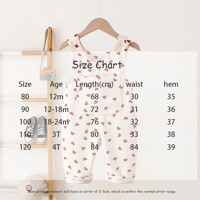 1-4Y Frühling Kinder Baby Kleidung Herz Stickerei Baby Jungen Mädchen Bib Hosen Solide Overalls Cord Casual Strumpf Outwear