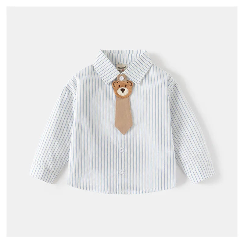 Spring Bear Shirt for Kids – Cute Cartoon Stripe Blouse for Boys & Girls (2-6T)