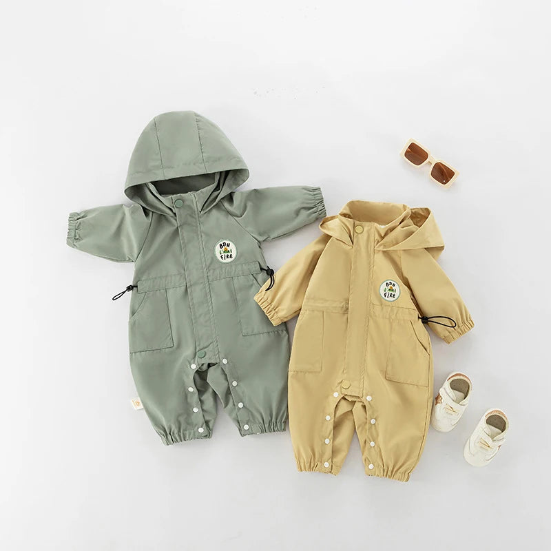 Autumn Baby Romper Outdoor Jacket 0-2Y Unisex Hooded Double-Layer Jumpsuit Toddler Warm Outwear